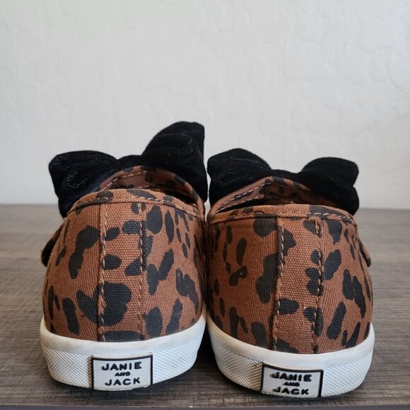 Janie and Jack Cheetah Print Bow Slip-On Sneaker Shoes Brown/Black Size Kid's 3 - Picture 4 of 9